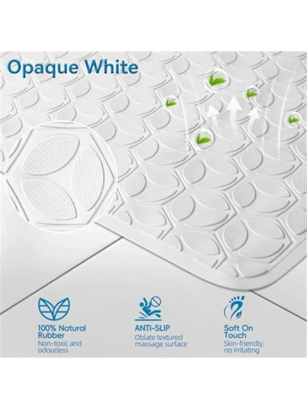 Non Slip Rubber Bath Mat Leaf Design Suction Cup Anti Slip Shower Mat White